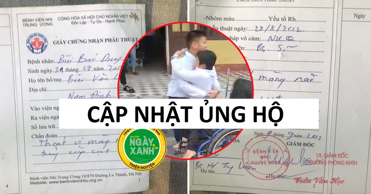 Cập nhật ủng hộ kêu gọi Hành trình ngày xanh số 2 - giúp đỡ em Bùi Bảo Duy có thêm nguồn lực để mua được chiếc xe lăn hành trình ngày xanh