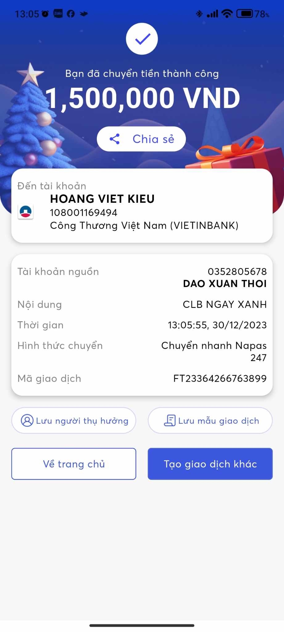 CLB thiện nguyện Ngày Xanh đã chuyển gửi số tiền hỏi thăm ủng hộ của một số nhà hảo tâm đến với bạn Hoàng Bảo Quỳnh