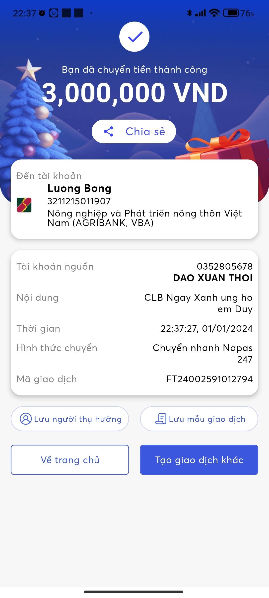 Do số tiền cần thiết để hỗ trợ em Bùi Bảo Duy mua xe lăn mới đã đủ, nên CLB thiện nguyện Ngày Xanh công bố việc dừng nhận ủng hộ Hành trình số 2 - Bùi Bảo Duy.
